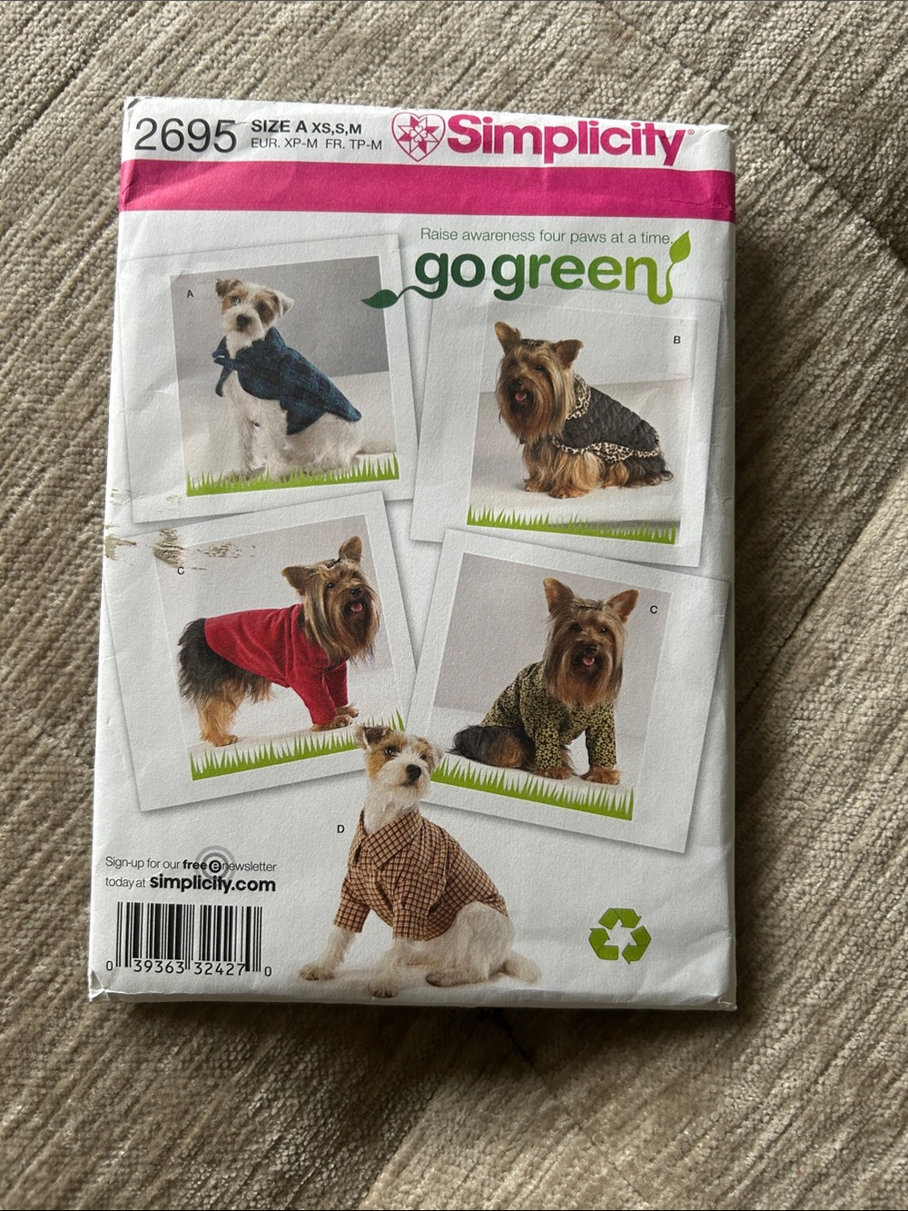 UNCUT Simplicity Dog Coat Sewing Patterns Size A XS-M